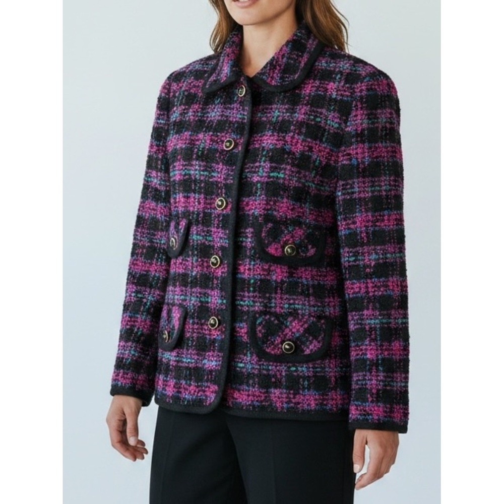 The Very Thing Tweed Blazer Women 12 Purple Black Plaid